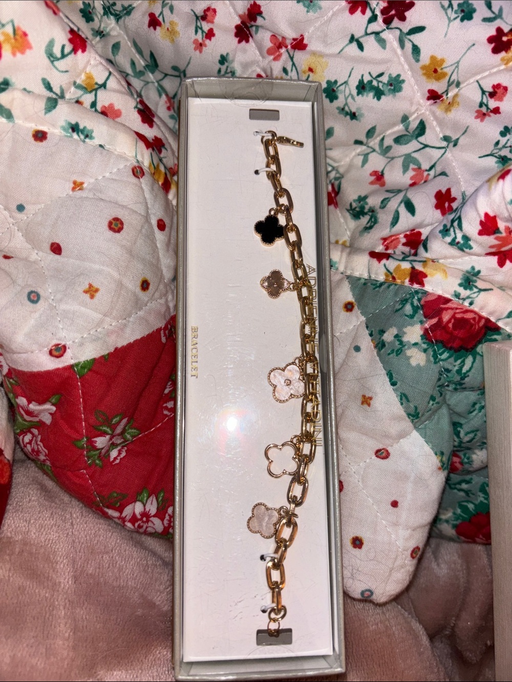 Adrienne Vittadini Gold-Tone Clover Charm Bracelet with Black Accent